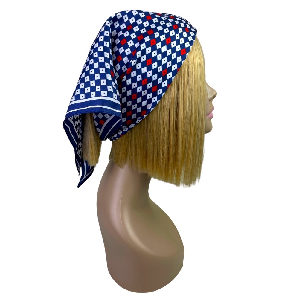 Vintage Vera Neumann Unisex Checkered Geometric Print Scarf Red White Blue